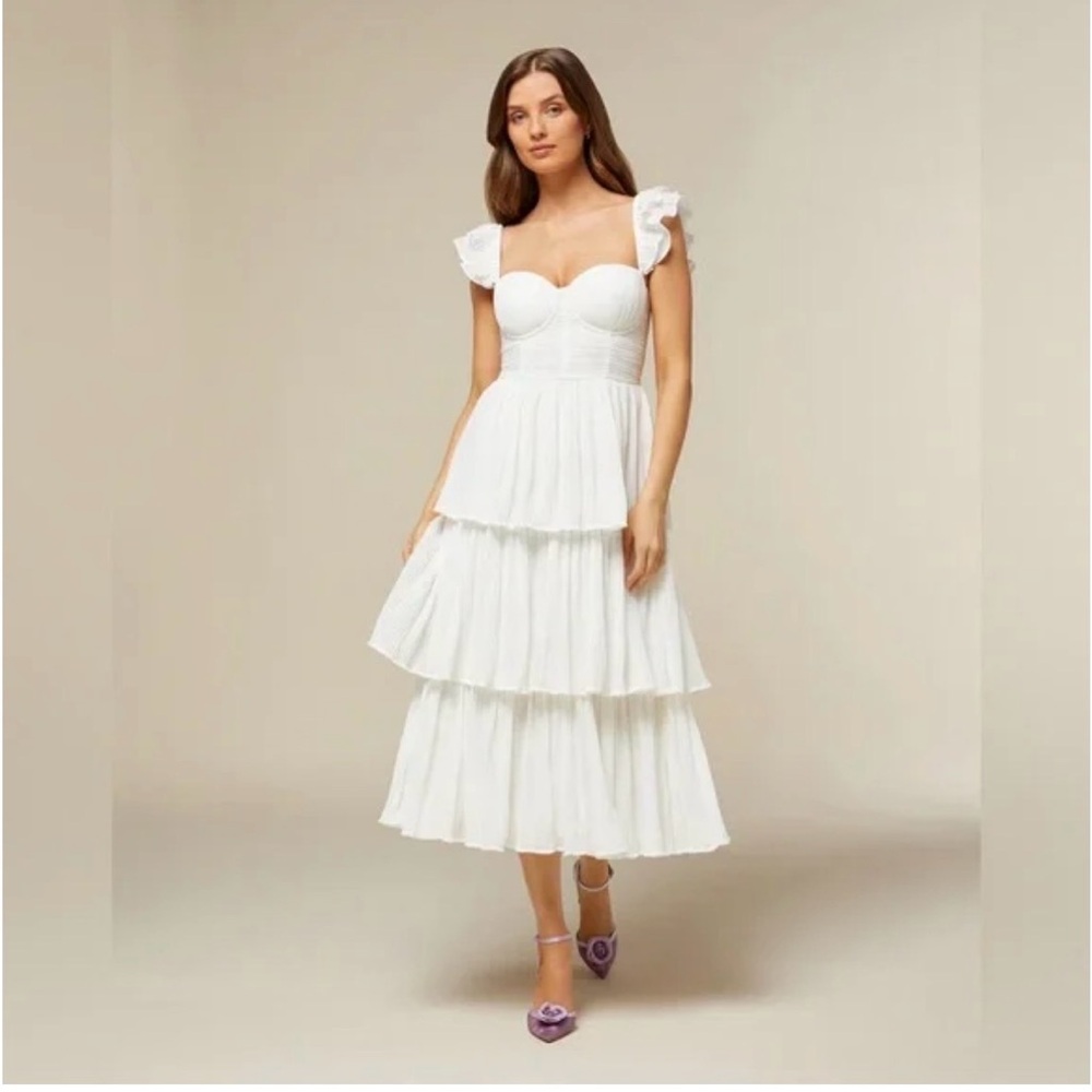 Rachel Parcell Corset Pleated Midi in Solid Antique White